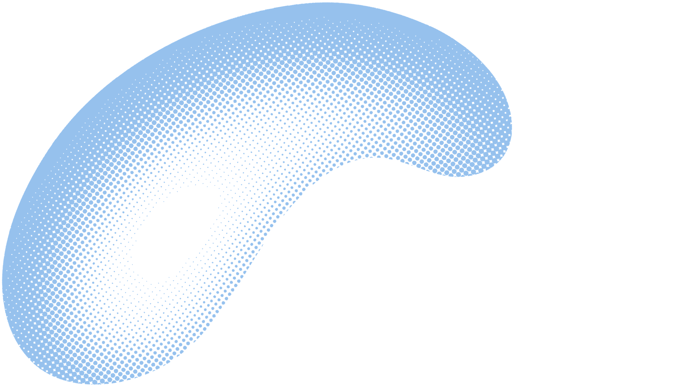 A dotted blob shape in light blue on the top left corner of the screen framing the page.